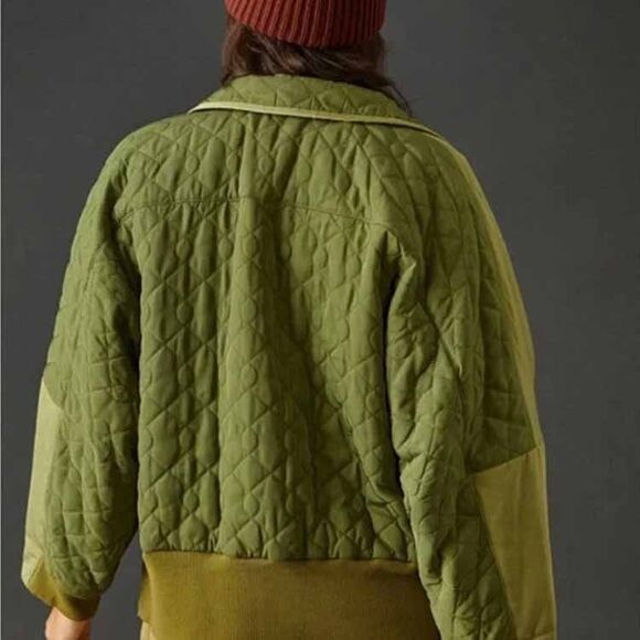 Anthropologie Pilcro Quilted Jacket Sz 1X Olive Green Oversized Cocoon Coat - Picture 3 of 14